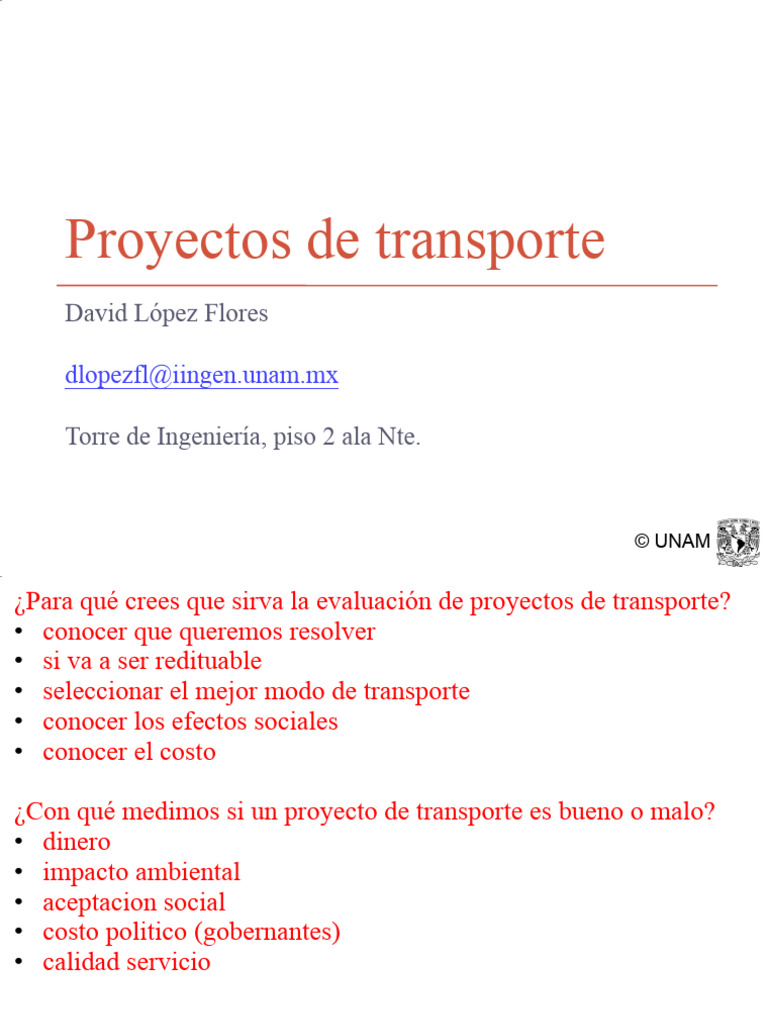 Proyectos de Transporte (8 de Agosto) | PDF | Transporte | Evaluación