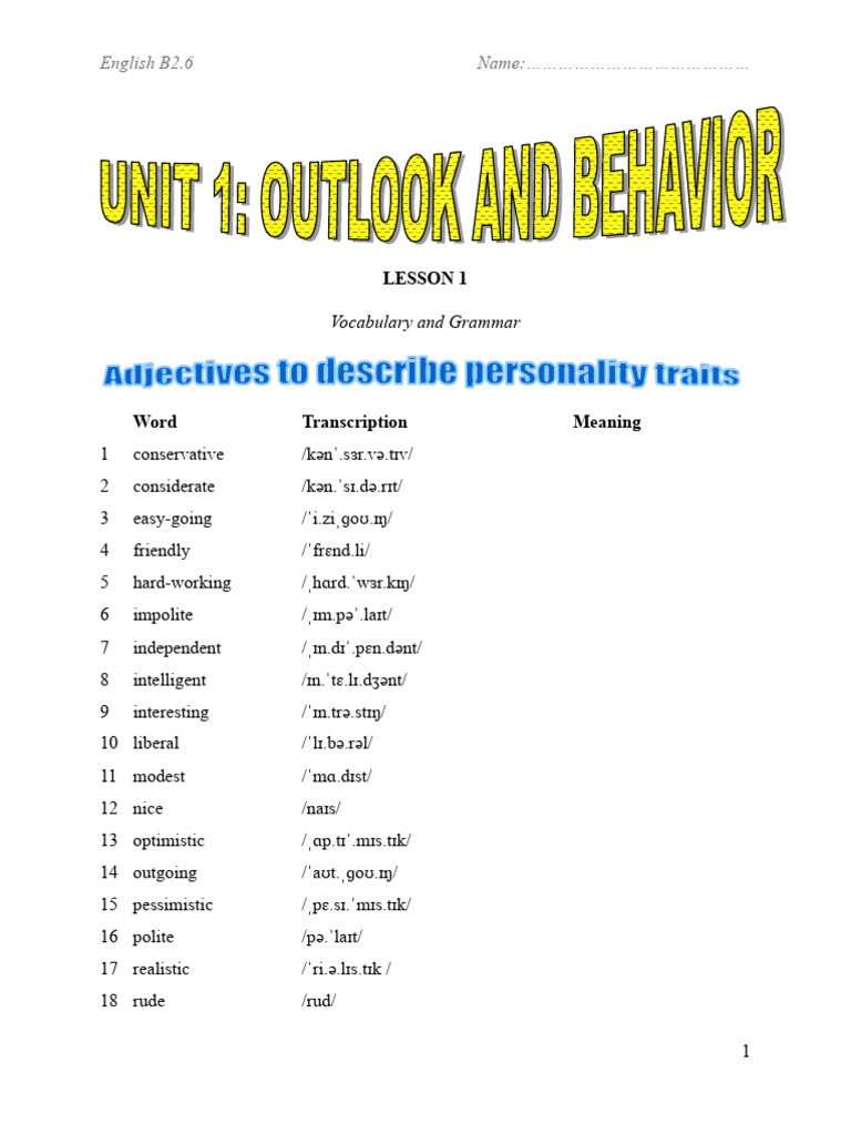 B2.6 - Unit 1 - 2024 | PDF | Language Arts & Discipline