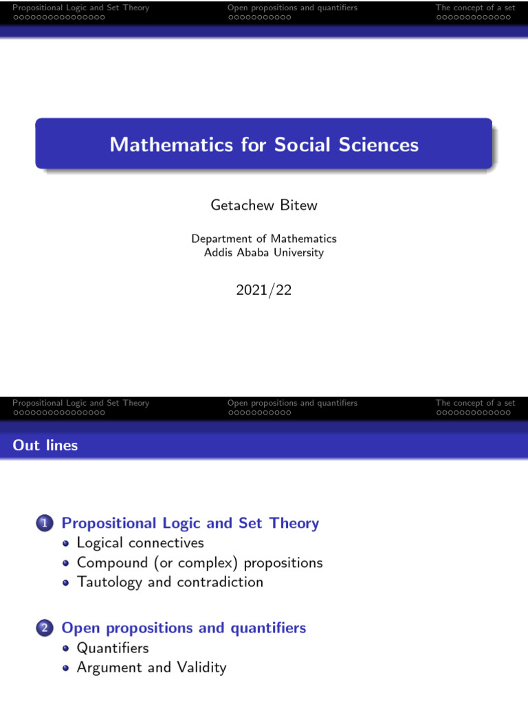 Propositional Logic and Set Theory Guide | PDF | Proposition | Logic