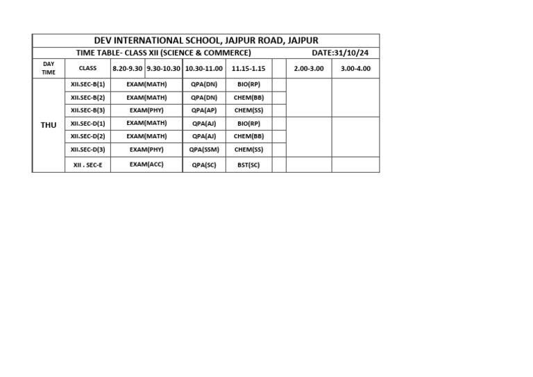 Time Table Date 31.10.24 | PDF