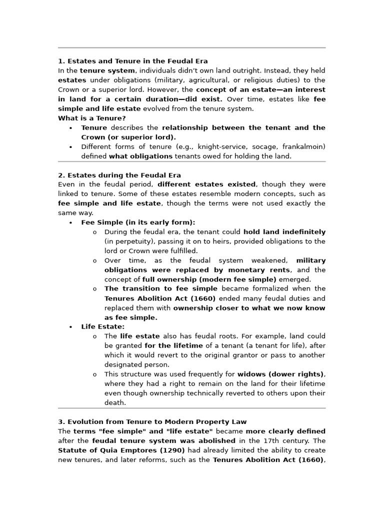 Feudal Estates and Modern Property Law | PDF | Fee Simple | Civil Law ...