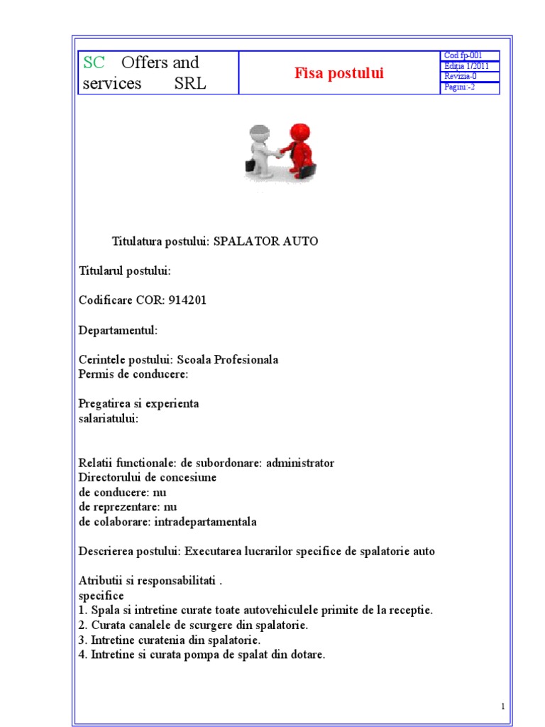 Fisa Post Spalator Auto | PDF