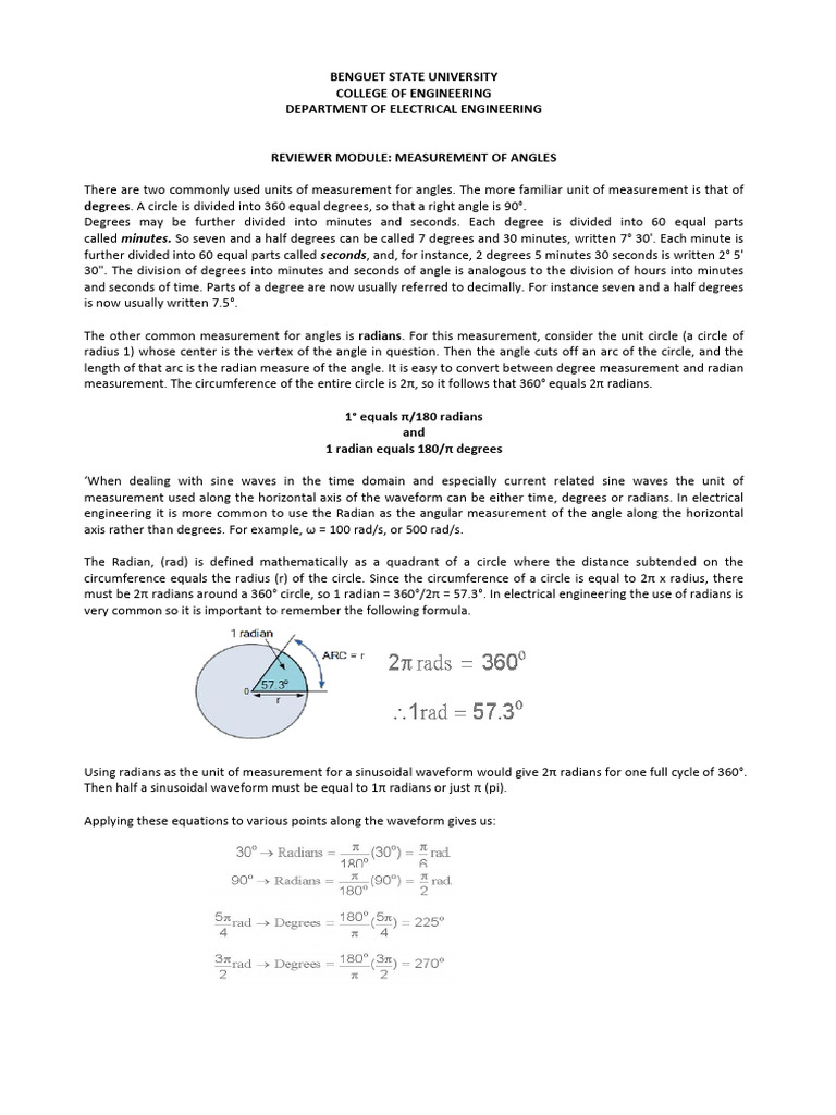 Angle Measurement in Electrical Engineering | PDF | Angle | Mathematics