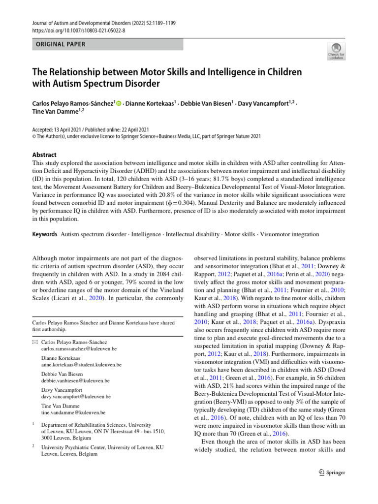 Motor Skills and Intelligence in ASD | PDF | Wechsler Adult ...