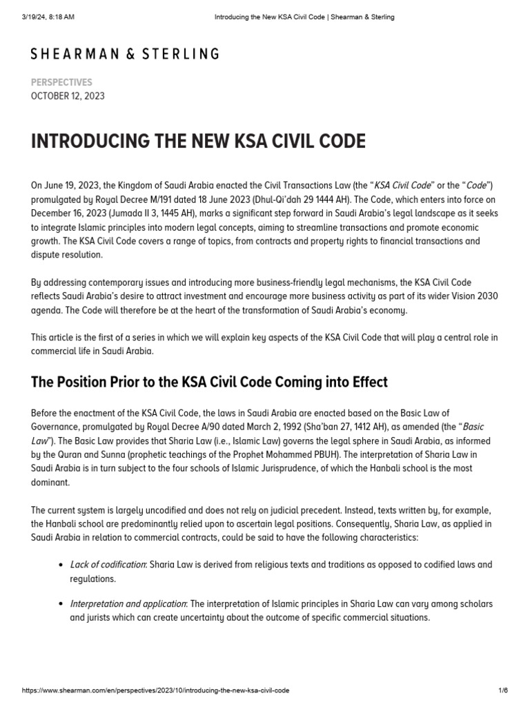 Overview of the New KSA Civil Code | PDF | Sharia | Saudi Arabia