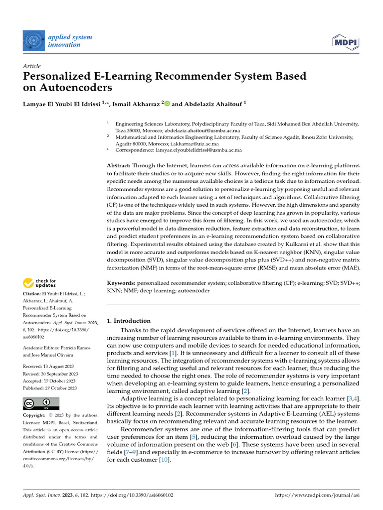 Personalized E-Learning Recommender System Based On Autoencoders | PDF ...