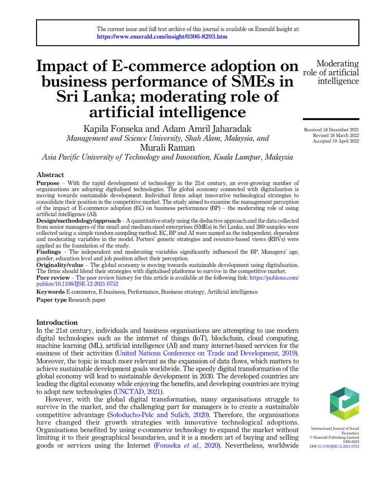 E-commerce Impact on Sri Lankan SMEs | PDF | Coefficient Of ...