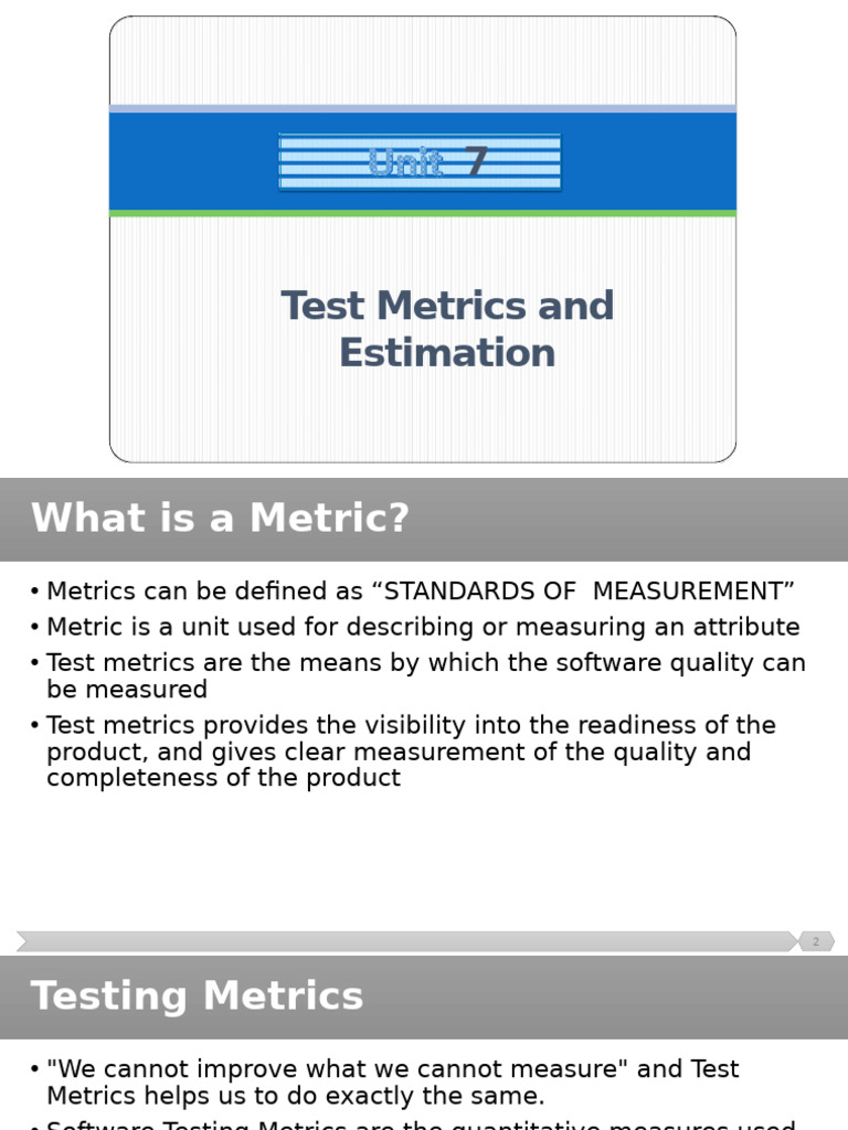 Unit 7-Testing Metrics and Estimations | PDF | Performance Indicator ...