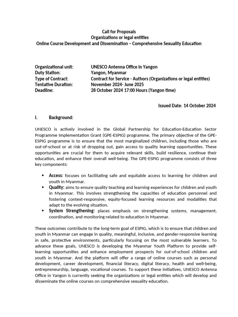 TOR Comprehensive Sexuality Education | PDF | Educational Technology ...