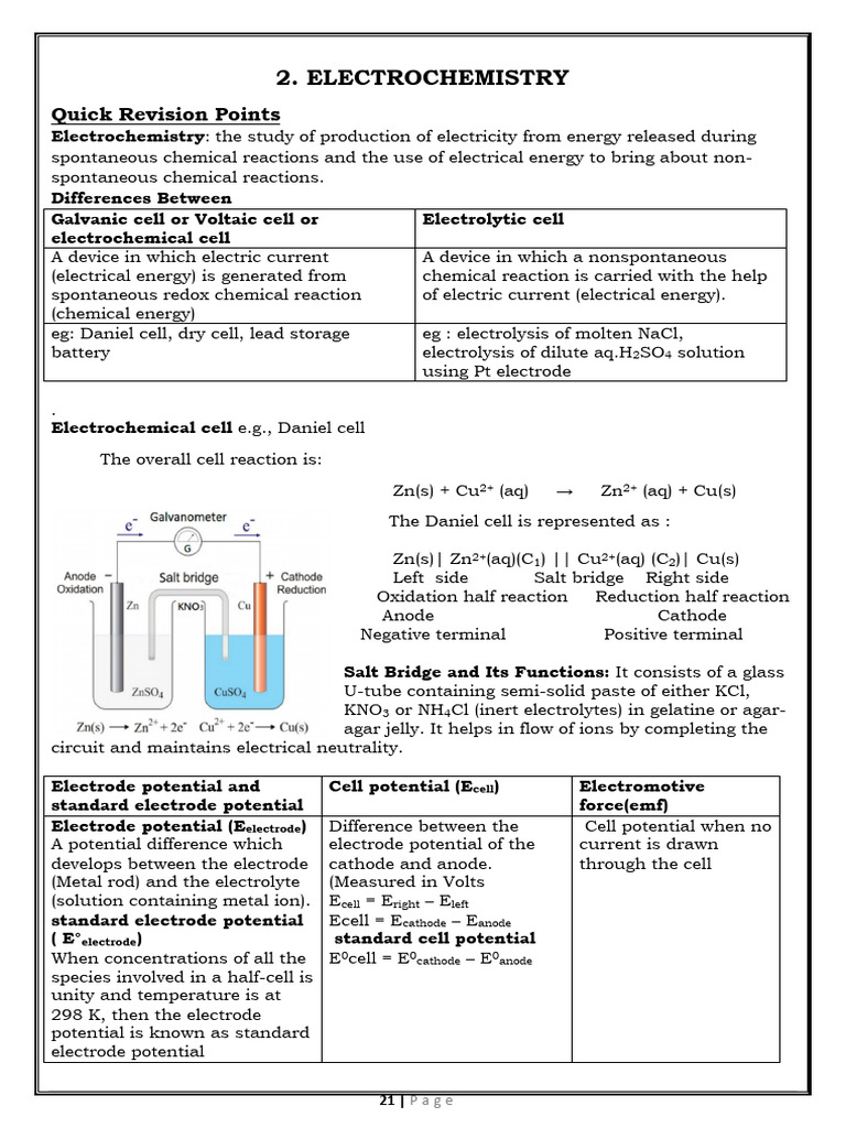 Electrochemistry: Key Concepts and Equations | PDF | Electrochemistry ...