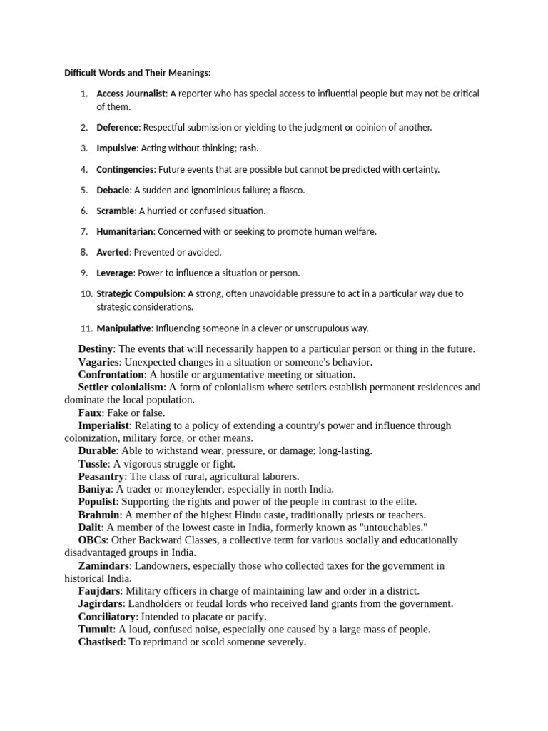 Difficult Words and Their Meanings 21-10-2024 | PDF | Social Science