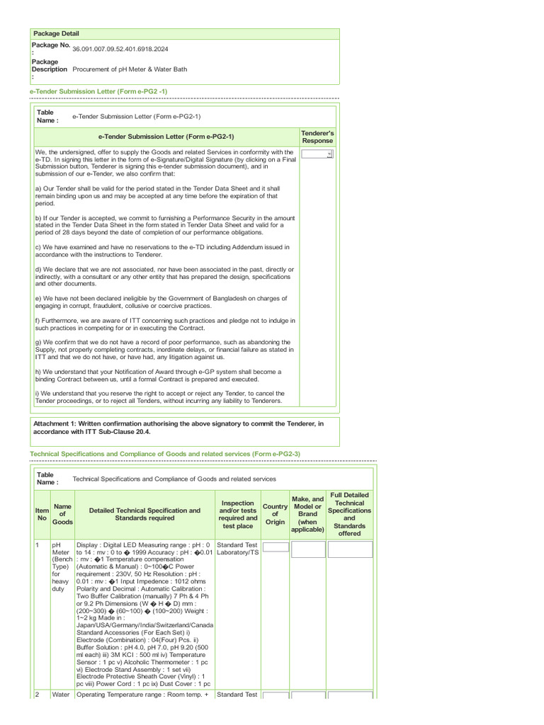 pH Meter and Water Bath e-Tender Document | PDF | Ph | Calibration