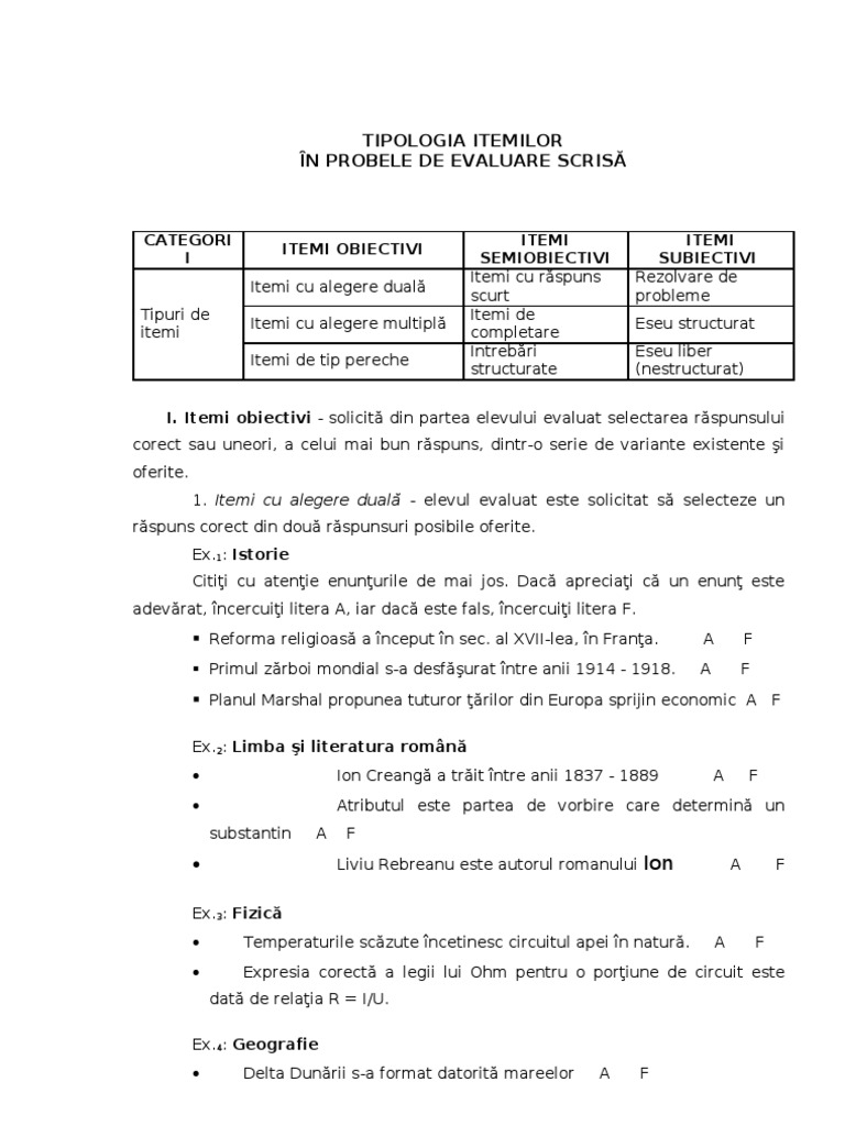 Tipologia itemilor