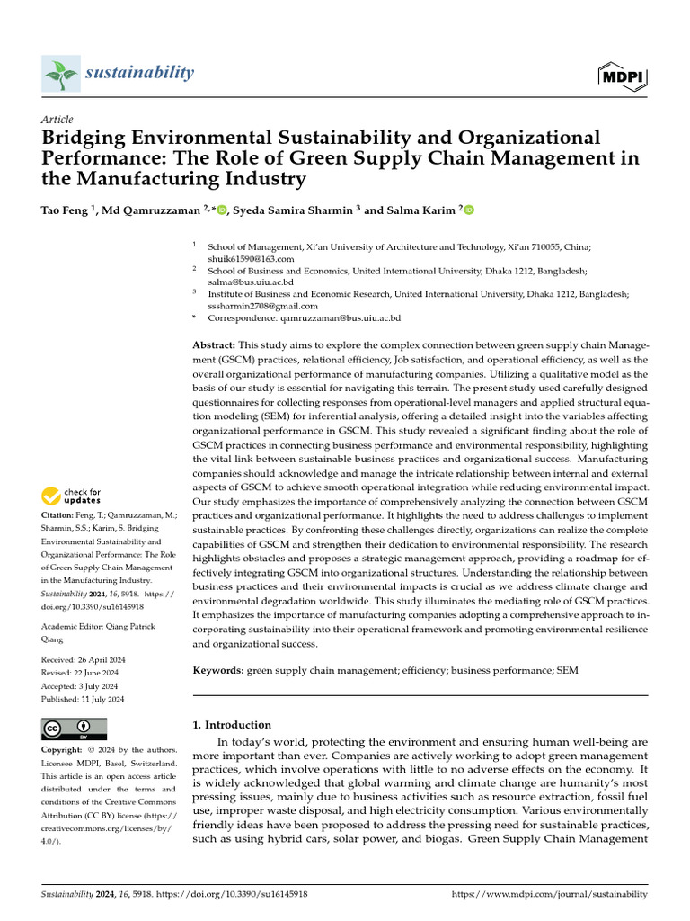 The Role of Green Supply Chain Management in Manufacturing Industry ...