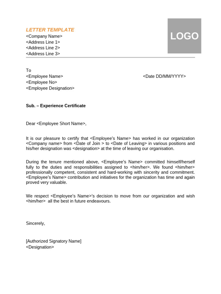 Experience Certificate Template PDF | PDF