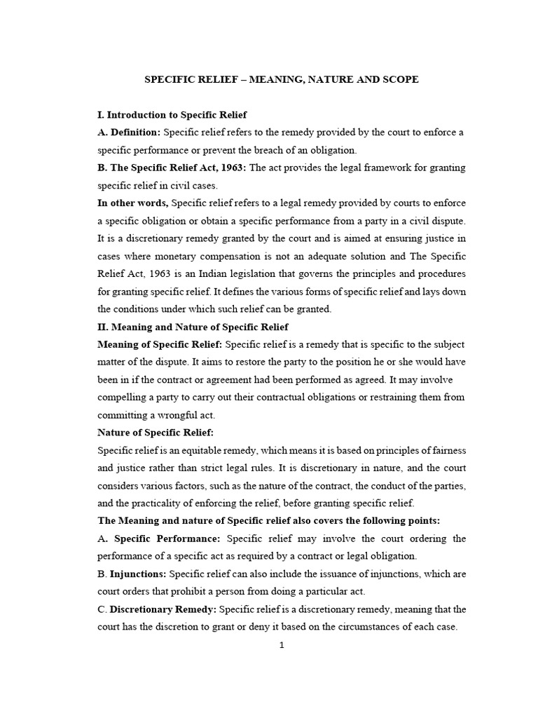 Understanding Specific Relief Law | PDF | Legal Remedy | Specific ...