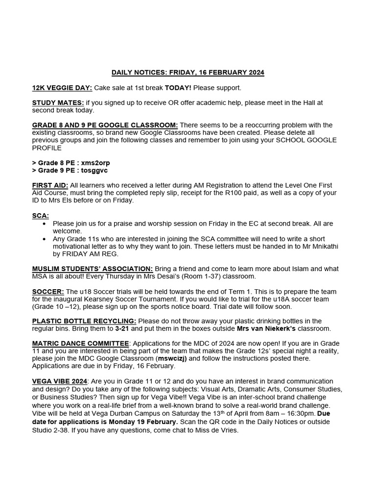 Daily Notices for February 16, 2024 | PDF | Career & Growth | Social ...