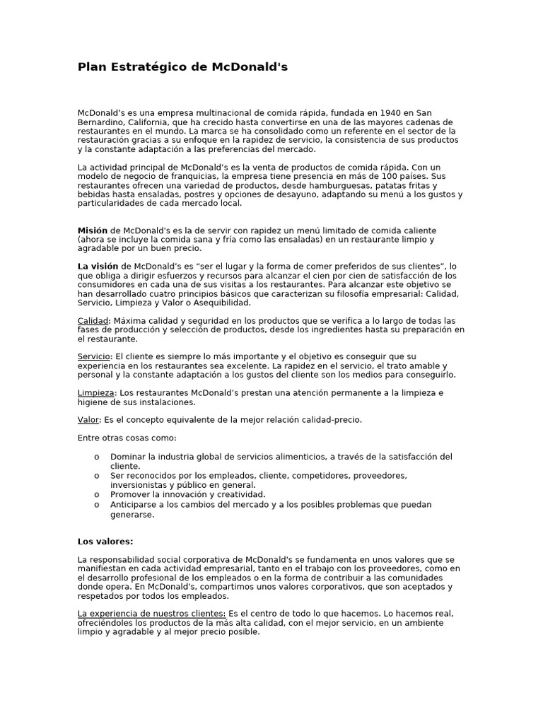 Estrategia Corporativa de McDonald's | PDF | Mc Donald's | Calidad ...