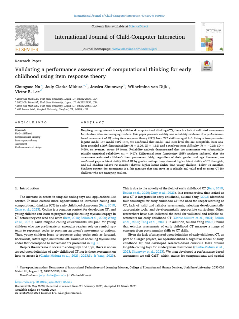 Validating Computational Thinking Assessment | PDF | Cognition ...