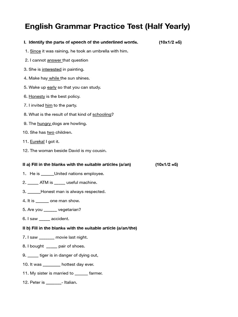 English Grammar Practice Test | PDF | Grammar | Linguistic Morphology