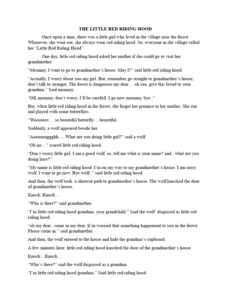 Little Red Riding Hood Story Summary | PDF | Little Red Riding Hood