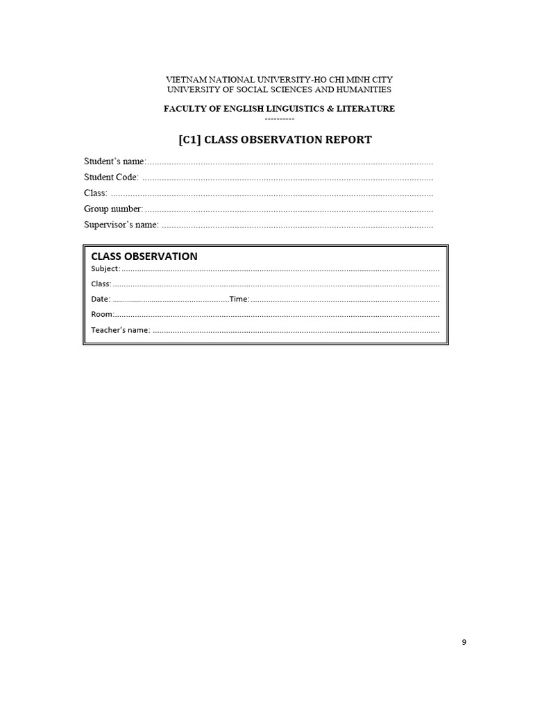 (C1) Class Observation Report | PDF