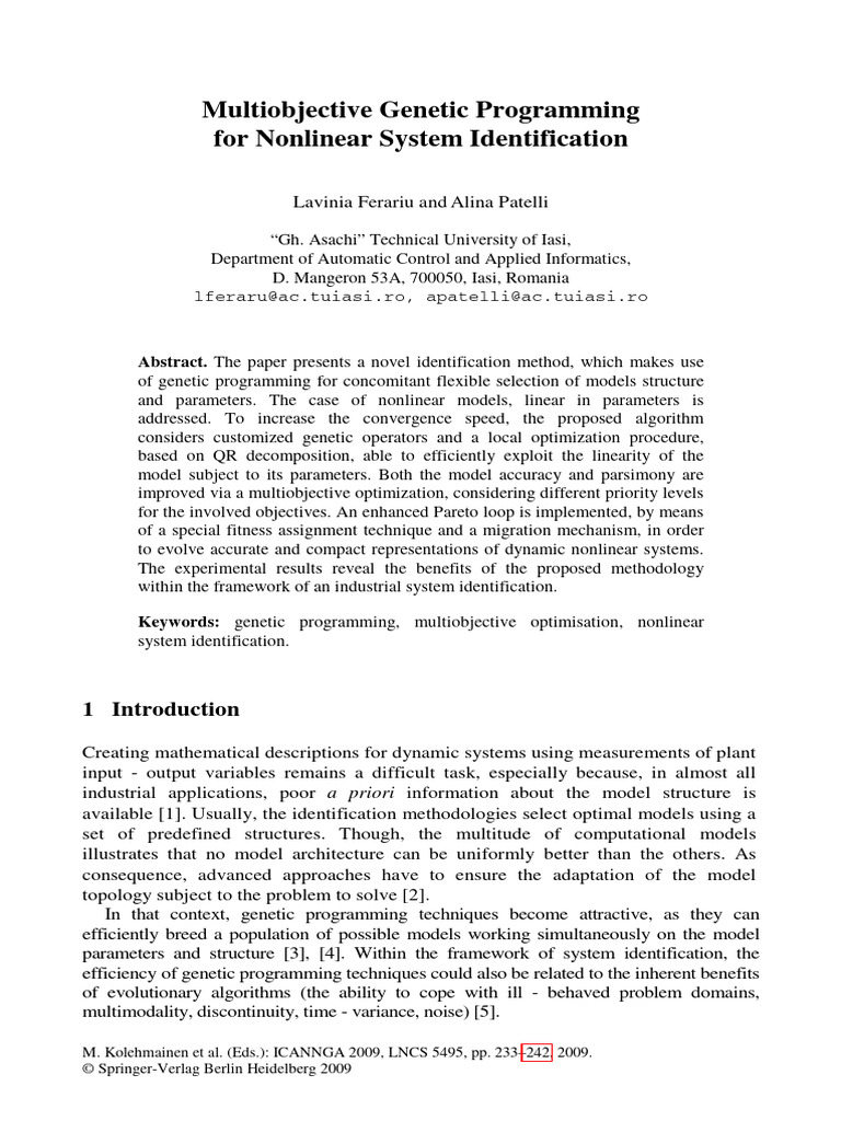Multiobjective Genetic Programming For Nonlinear System Identification ...