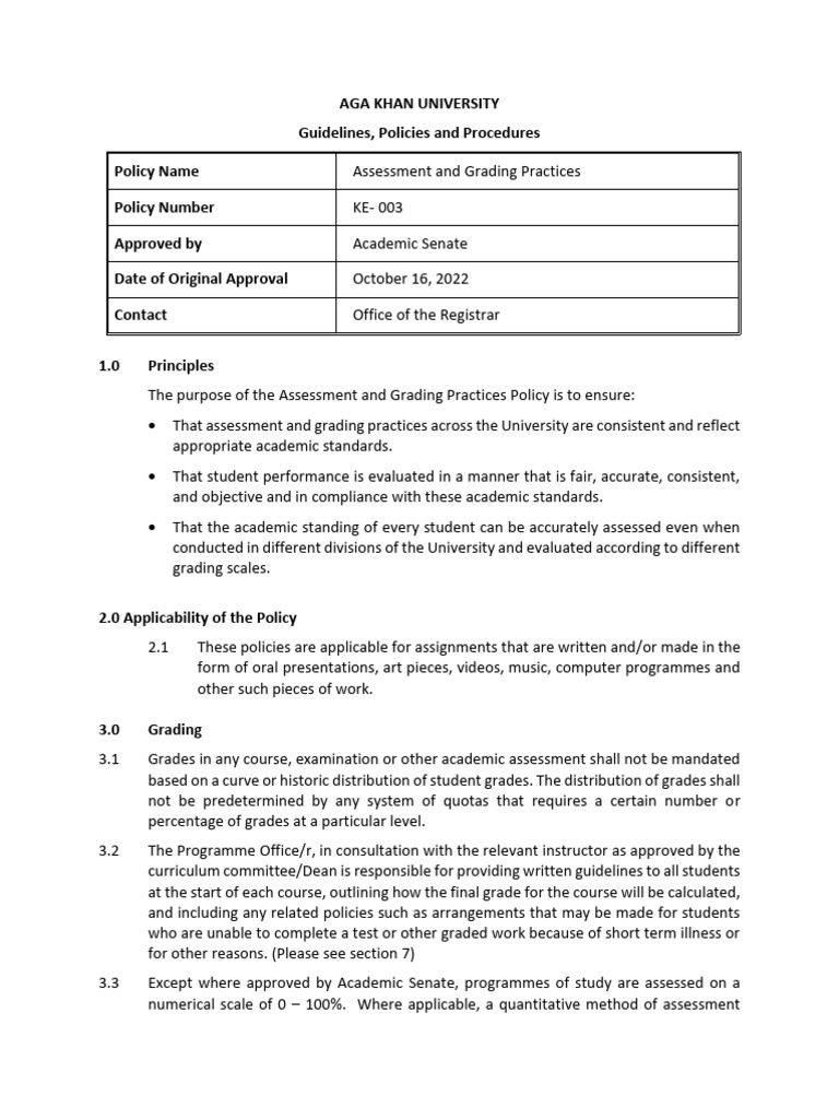 AKU Assessment and Grading Policy | PDF | Educational Assessment And ...
