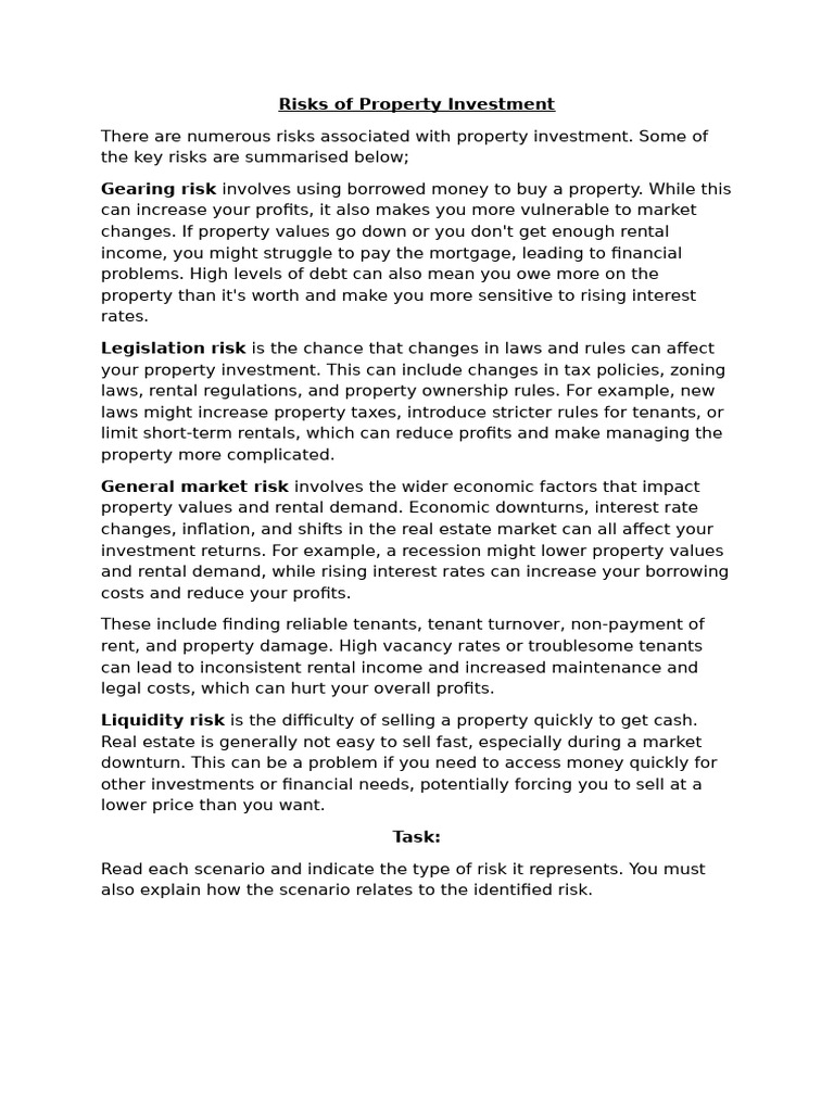 Risks of Property Investment OC | PDF | Financial Risk | Real Estate ...