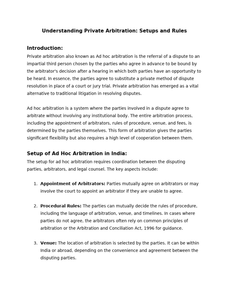 Private Arbitration: Setup and Rules | PDF | Arbitration | Arbitral ...