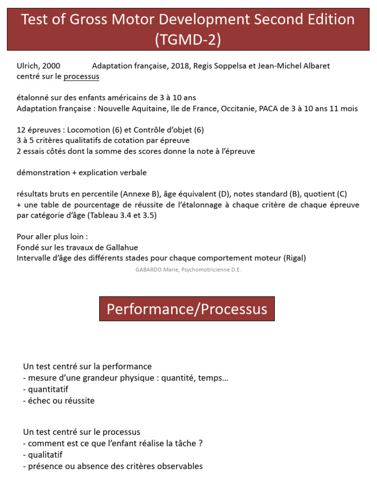 Test de Développement Moteur TGMD-2 | PDF