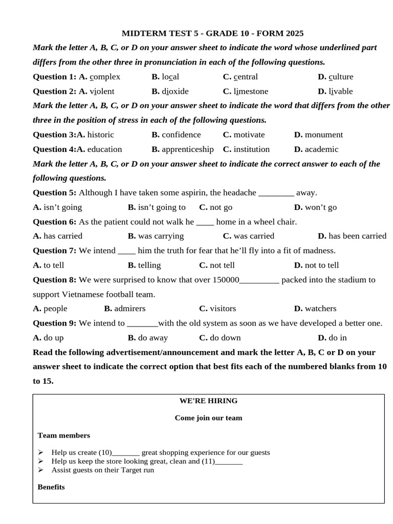 Grade 10 Midterm Test 2025 | PDF | Washing Machine | Rock Music