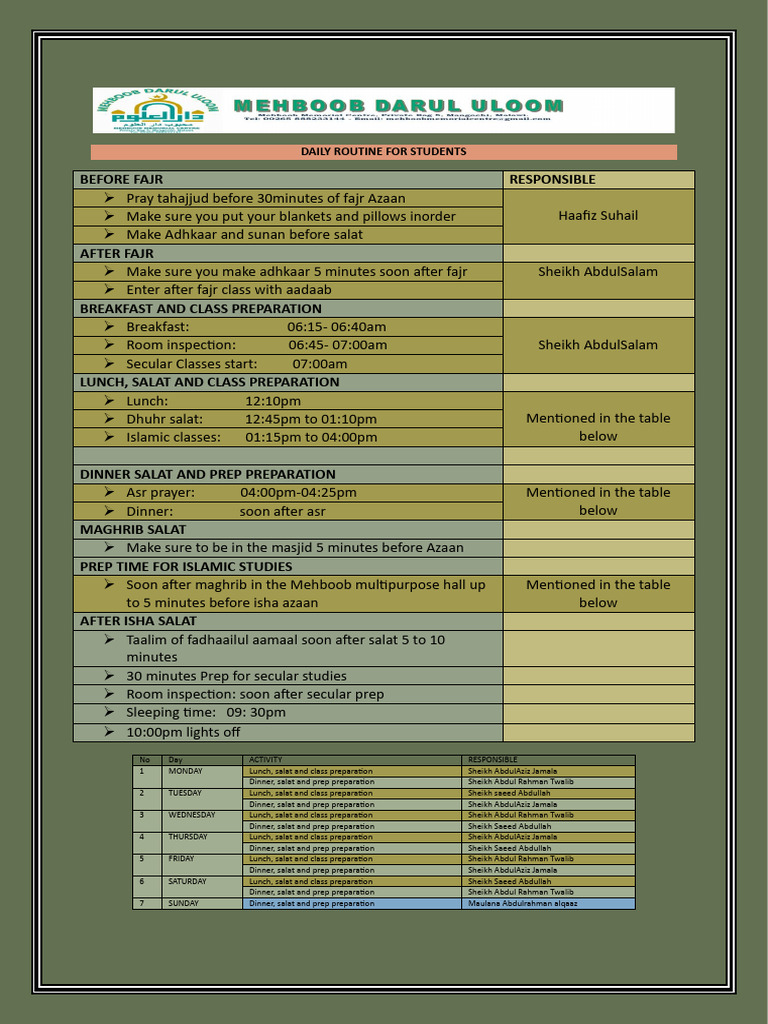 Islamic Daily Routine for Students | PDF | Islamic Ethics | Semitic ...