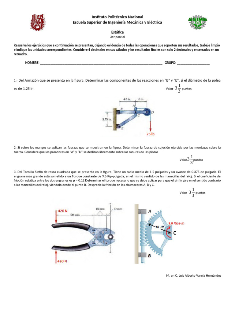 ESTATICA 3er Parcial Dic 2021 | PDF | Mecánica | Ingeniería mecánica