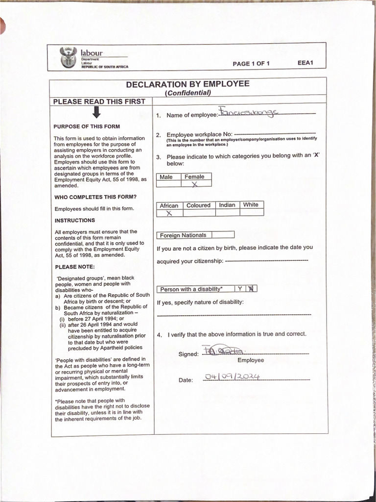 Declaration by Employee | PDF