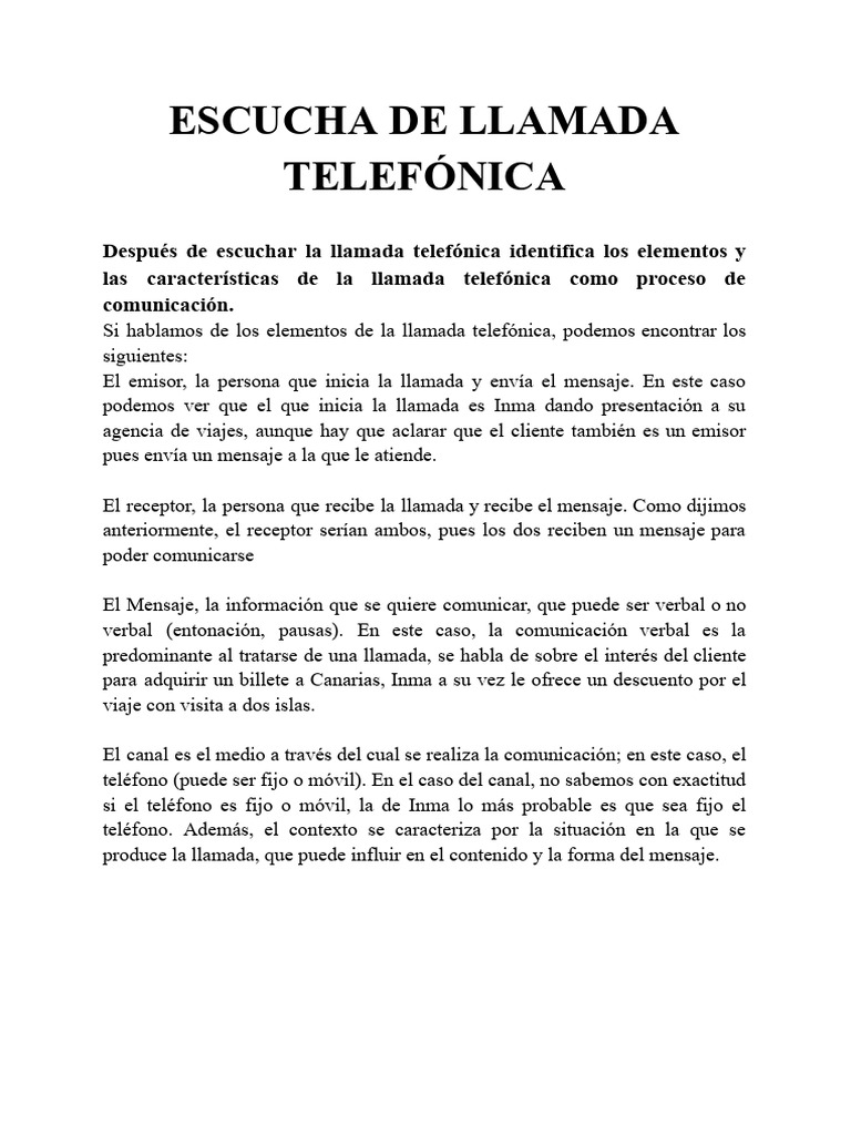 Escucha de Llamada Telefónica | PDF | Estudios de idiomas extranjeros