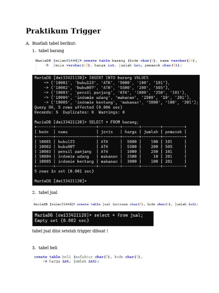Praktikum Trigger SQL untuk Update Data | PDF