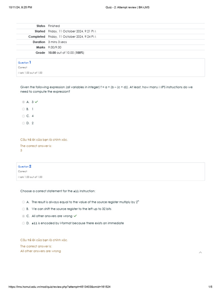 MIPS Instruction Quiz Results | PDF | Computer Data | Software Engineering