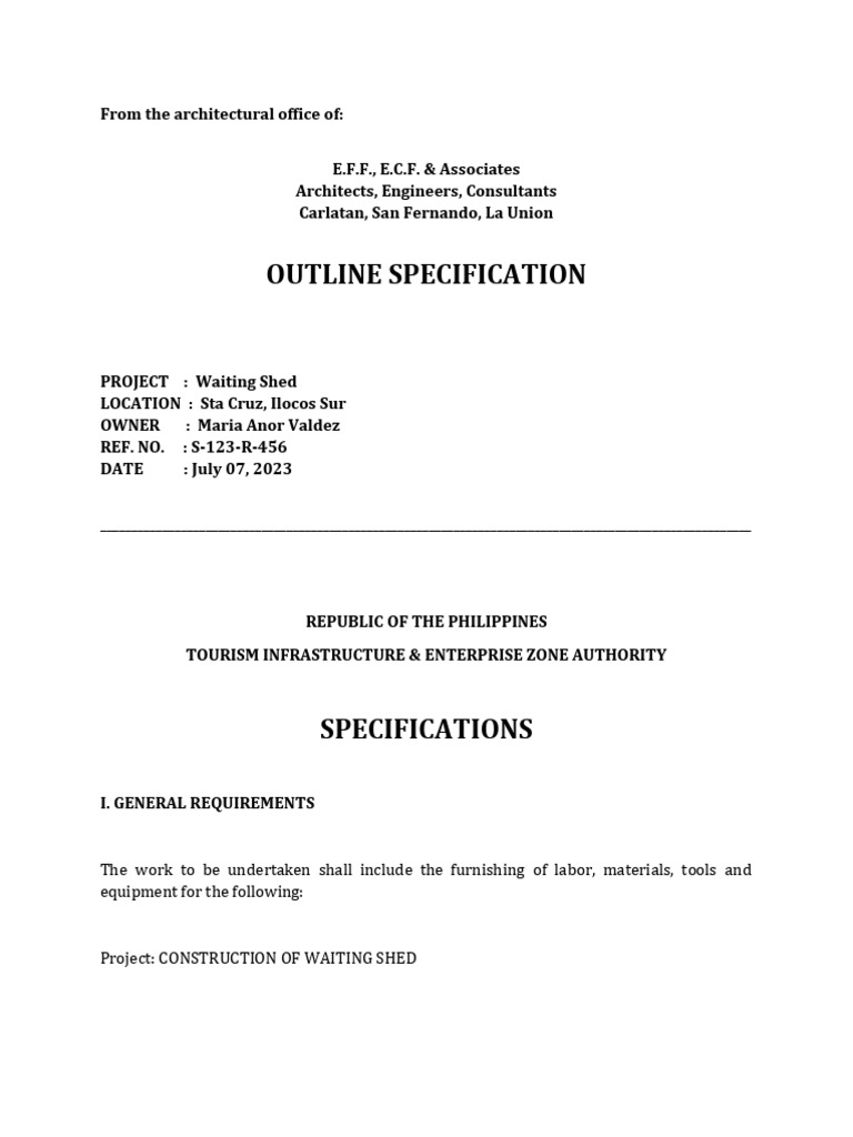 Specifications for Waiting Shed Construction | PDF | Concrete | Varnish