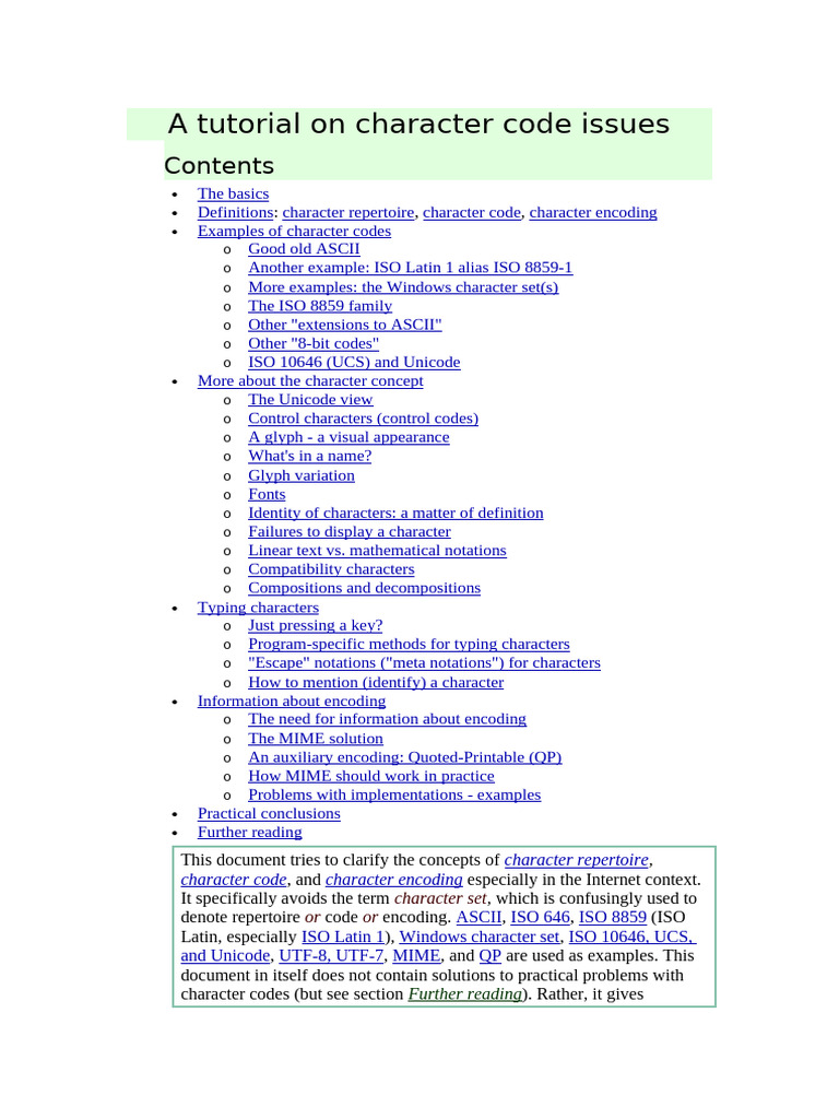 A Tutorial On Character Code Issues | PDF | Character Encoding | Ascii