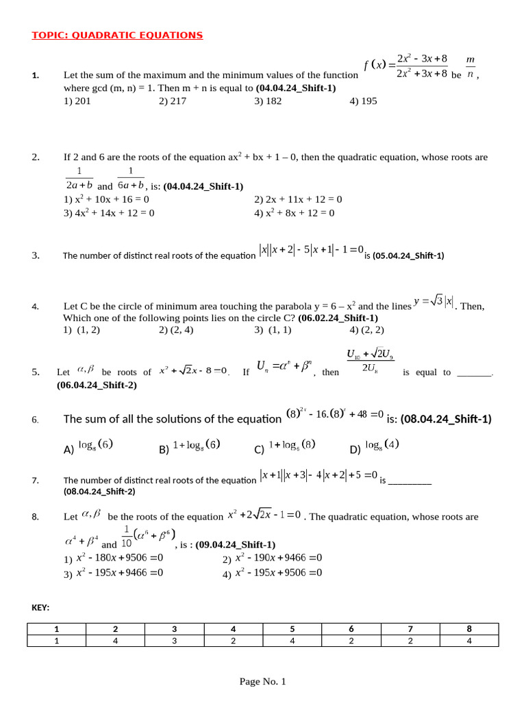 Quadratic Equations | PDF | Quadratic Equation | Equations