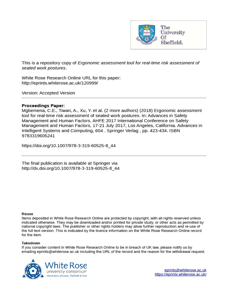 Real-Time Ergonomic Assessment Tool | PDF | Chair | Human Factors And ...