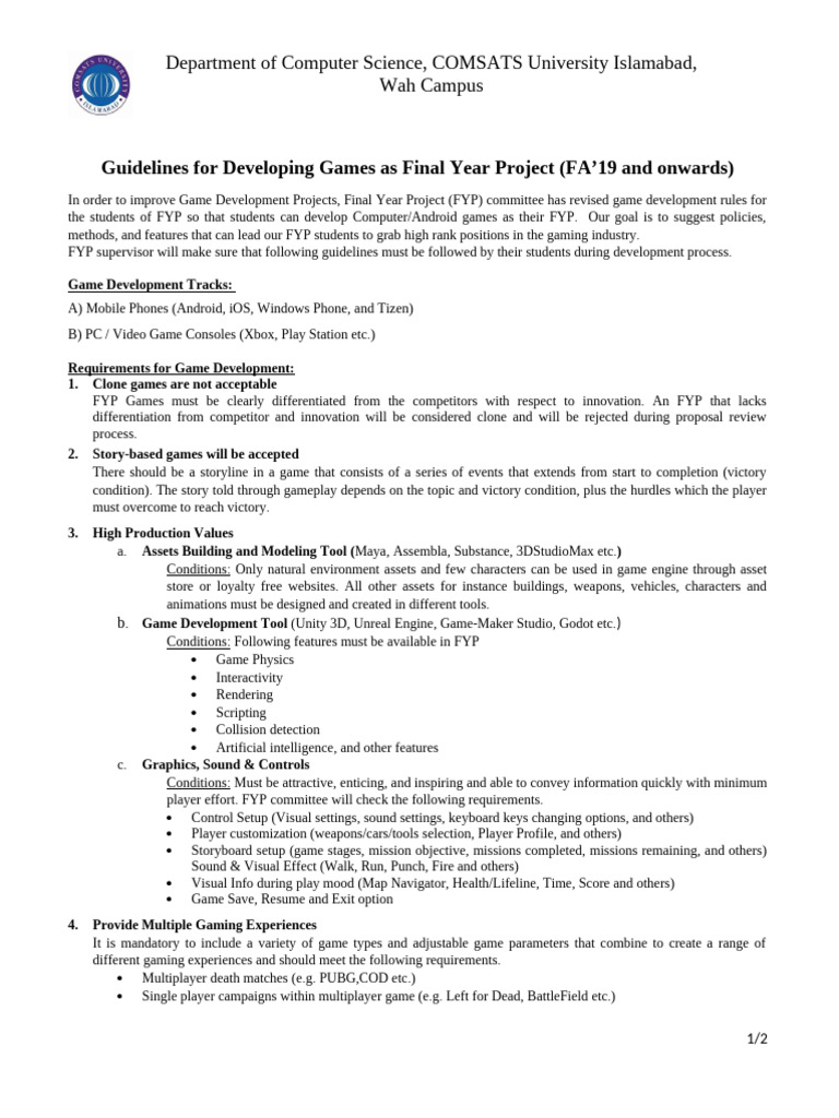 Game Development Guidelines FA20 and Onwards | PDF | Video Game Gameplay