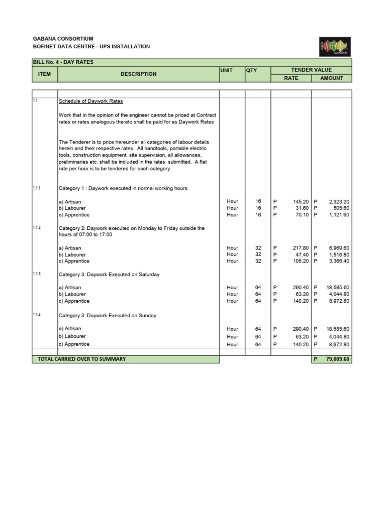 Bill-04-Day Rates | PDF