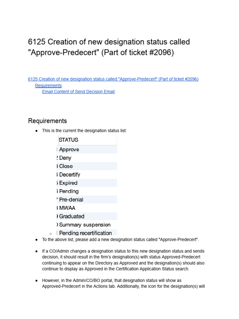 New Designation Status: Approve-Predecert | PDF | Computing
