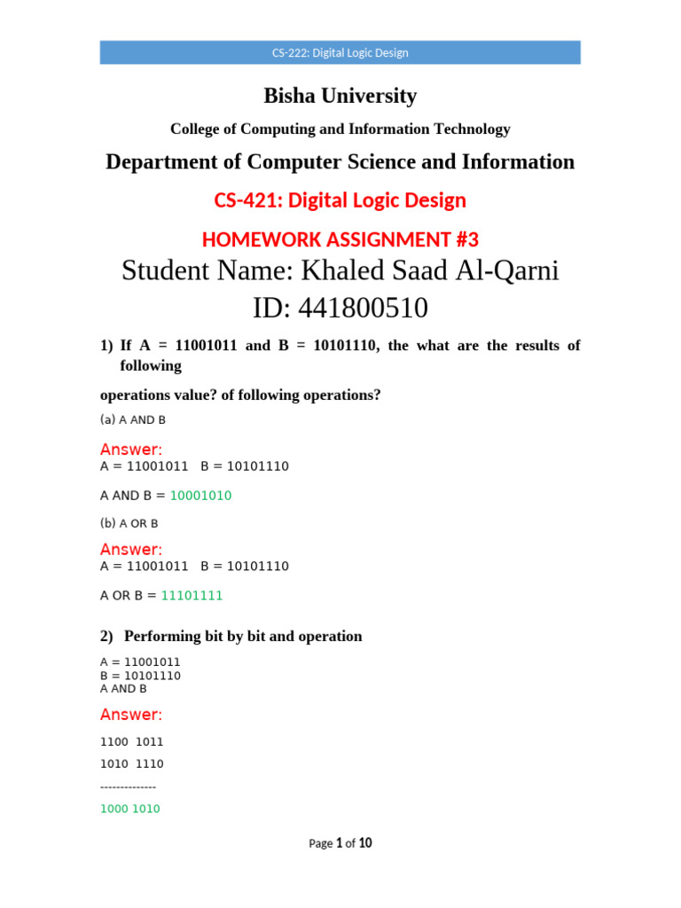 Digital Logic Design Homework Solutions | PDF | Mathematical Logic ...