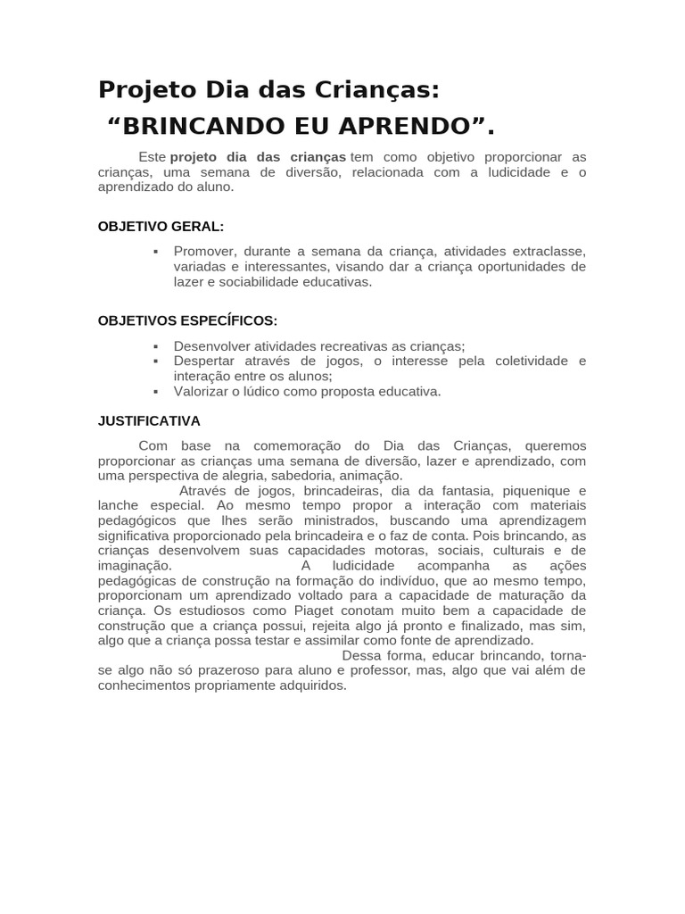 Projeto Dia Das Crianças | PDF