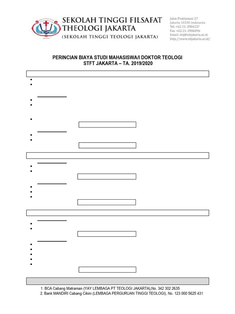 Biaya Studi Doktor Teologi 2019/2020 | PDF