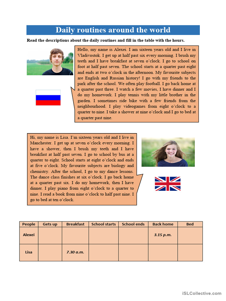 Daily Routines of Alexei and Lisa | PDF