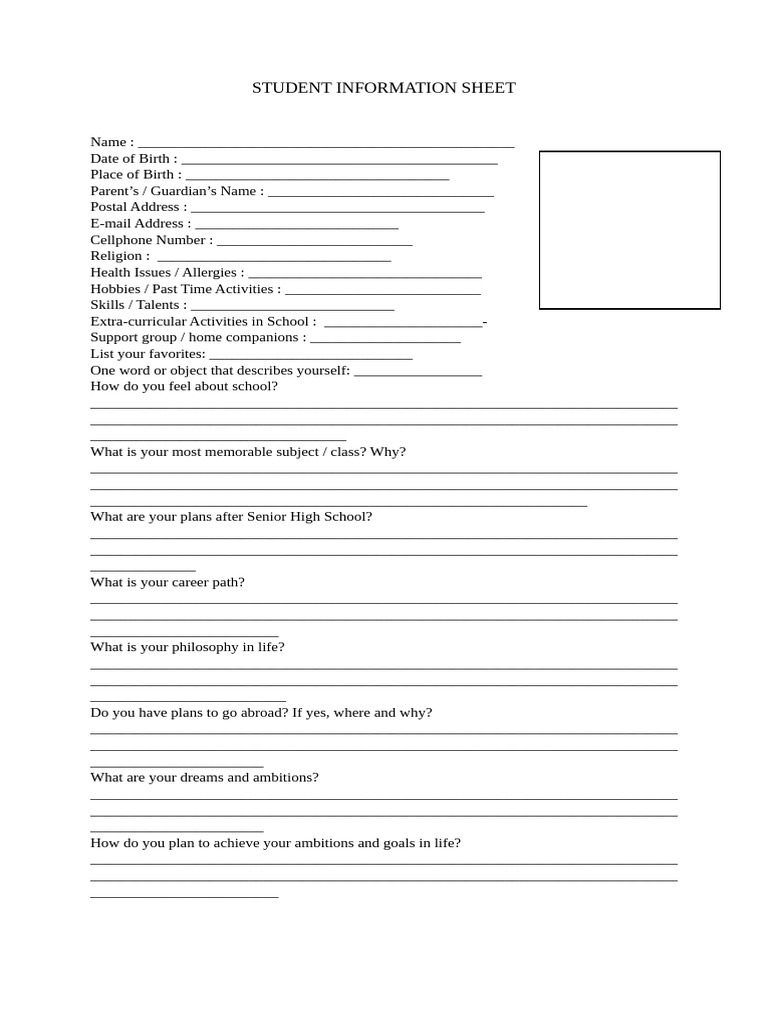 Student Information and Reflection Sheet | PDF